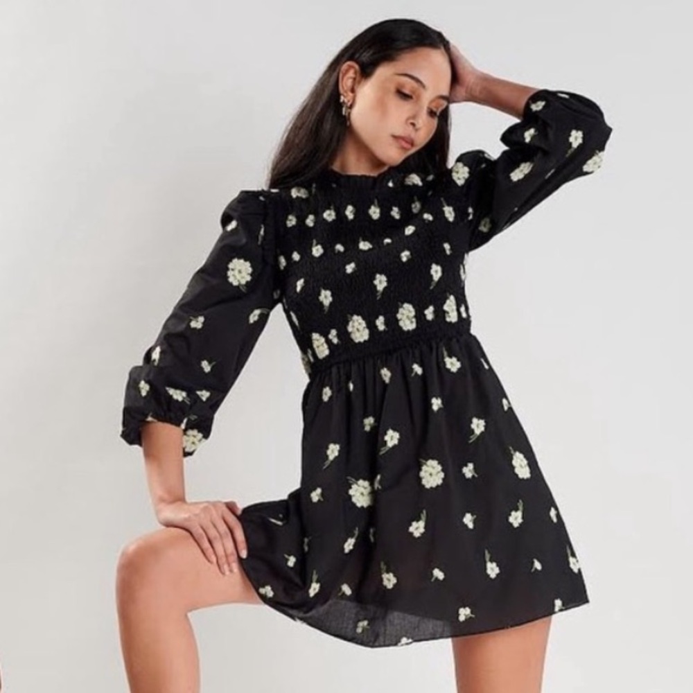 Another Girl Floral Embroidered Black Dress- size small (4)